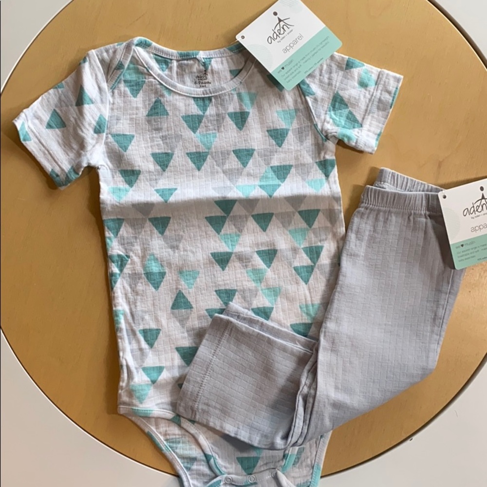 Aden + Anais Muslin teal triangle onesie and pants
